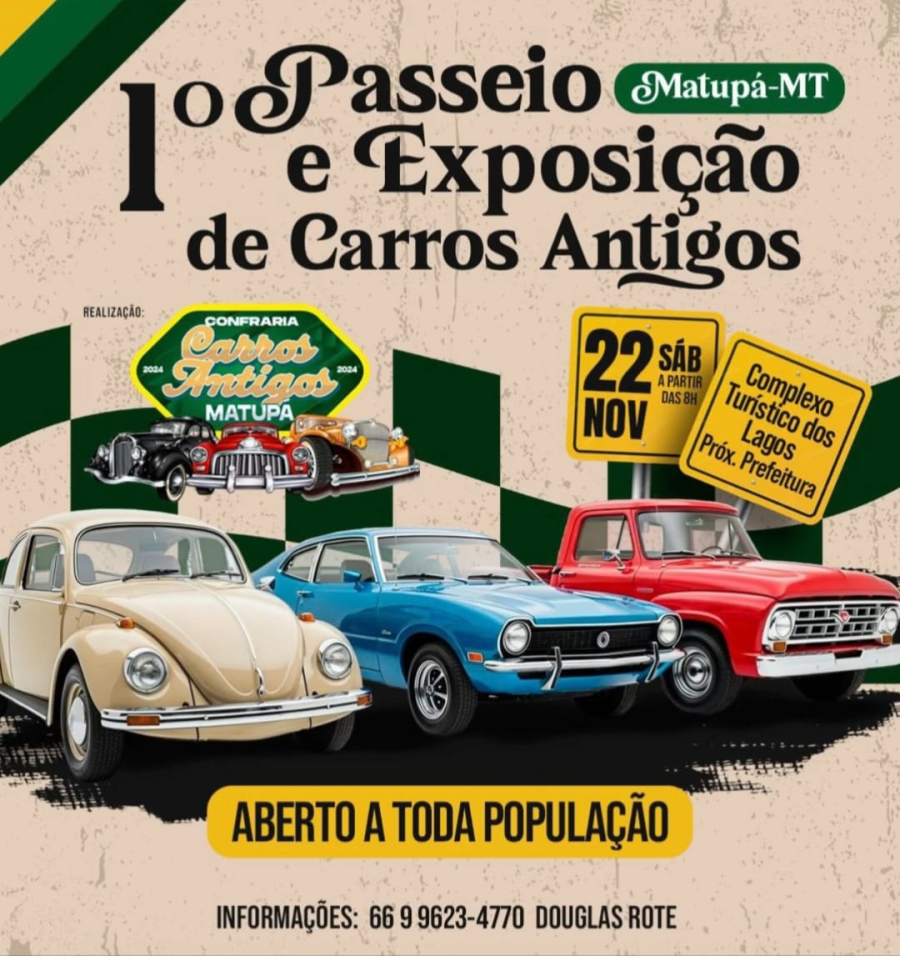 1º Passeio e Exposição de Carros Antigos acontece neste sábado em Matupá