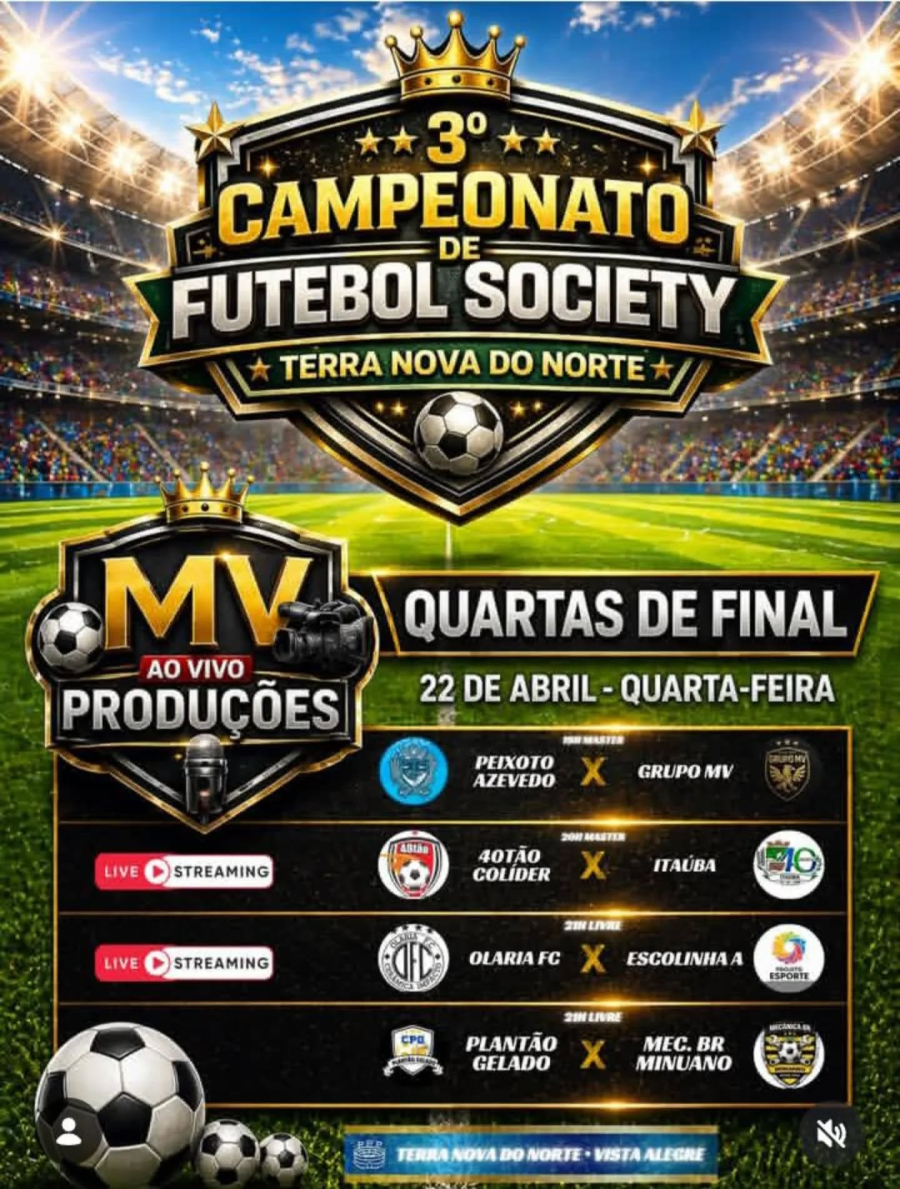 Quartas de final prometem agitar o 3º Campeonato de Futebol Society em Terra Nova do Norte