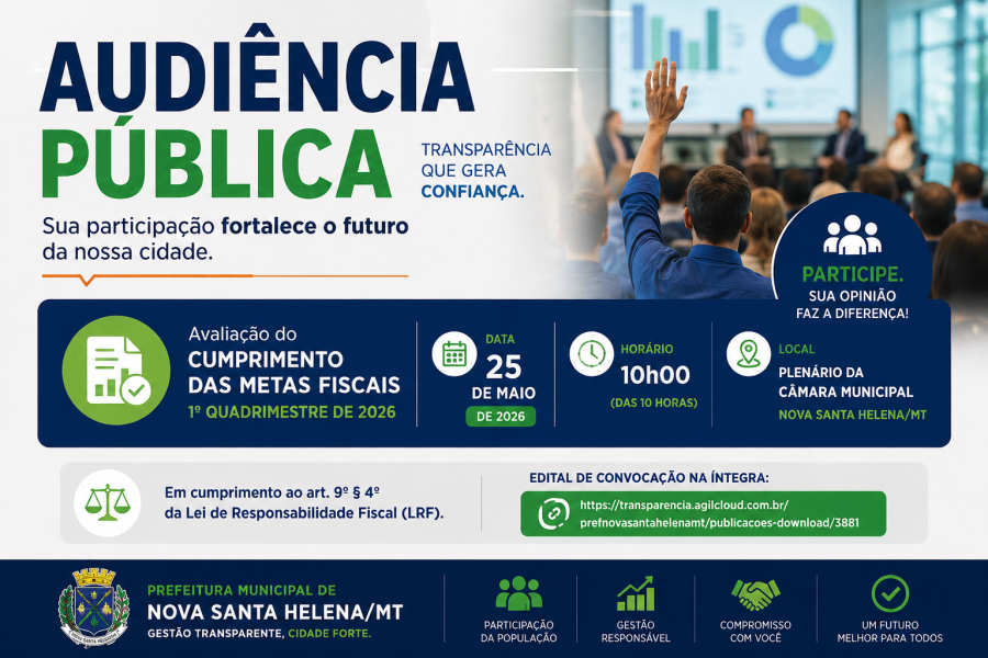 Prefeitura de Nova Santa Helena convoca população para audiência pública sobre metas fiscais de 2026