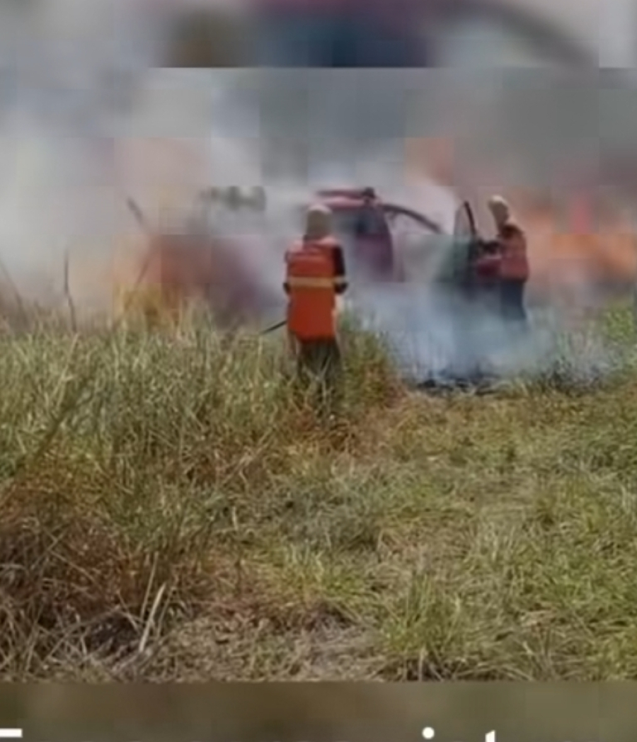 Incêndio cerca viatura do Corpo de Bombeiros em Colíder